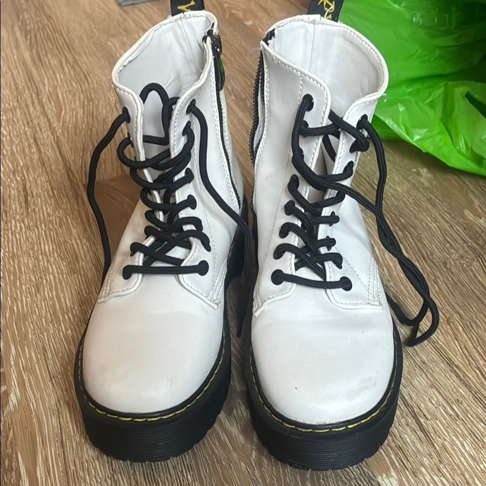 White and Black Combat Platform Boots Will fit size 8